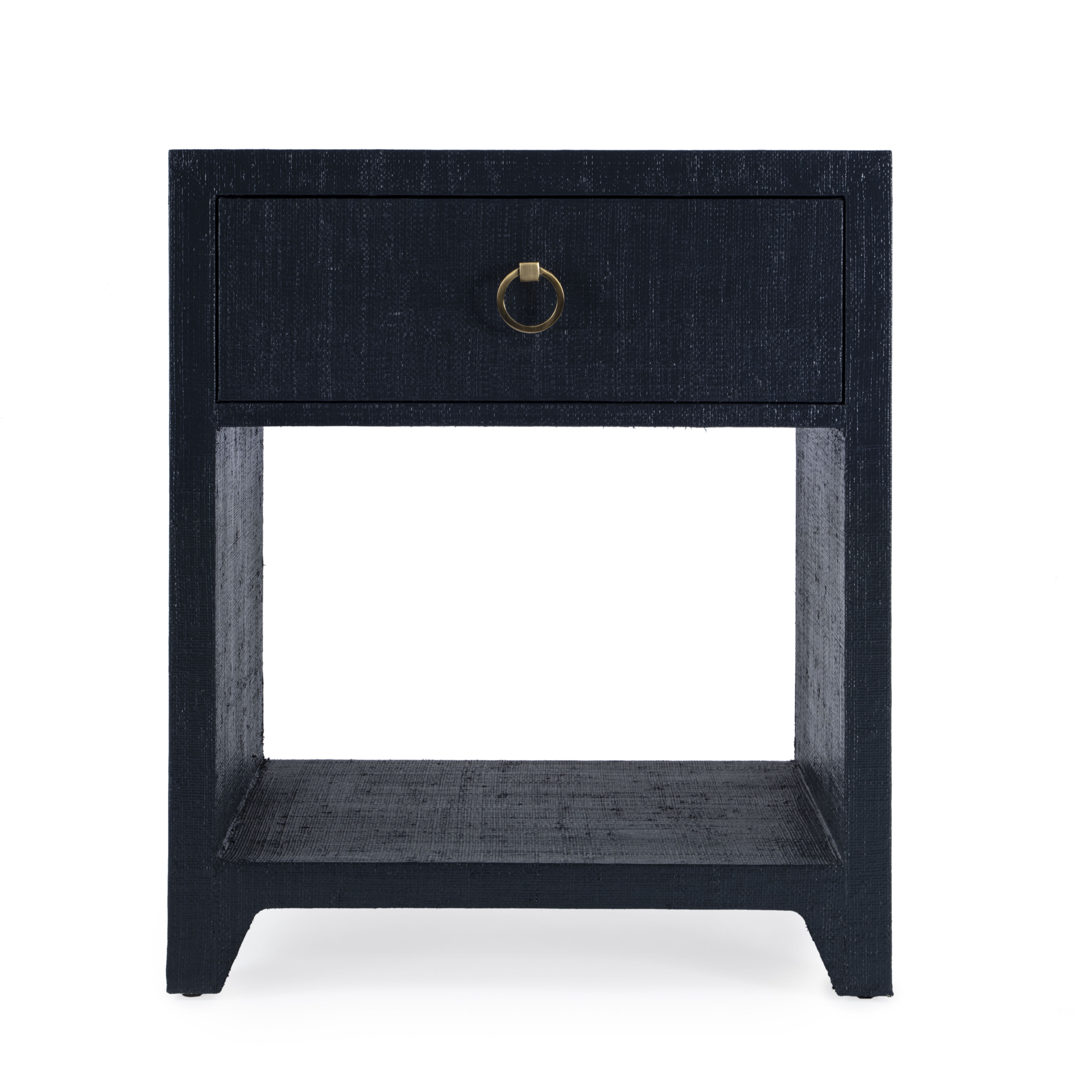 Bar Harbor Raffia 1 Drawer Nightstand in Navy Blue