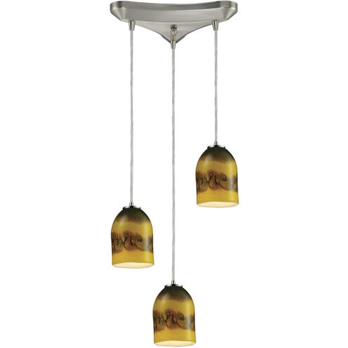 Cosmos 3 Light 10 inch Satin Nickel with Ochre and Smoke Pendant Ceiling Light