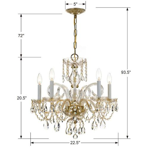 Traditional Crystal 5 Light 22 inch Polished Brass Chandelier Ceiling Light in Clear Hand Cut