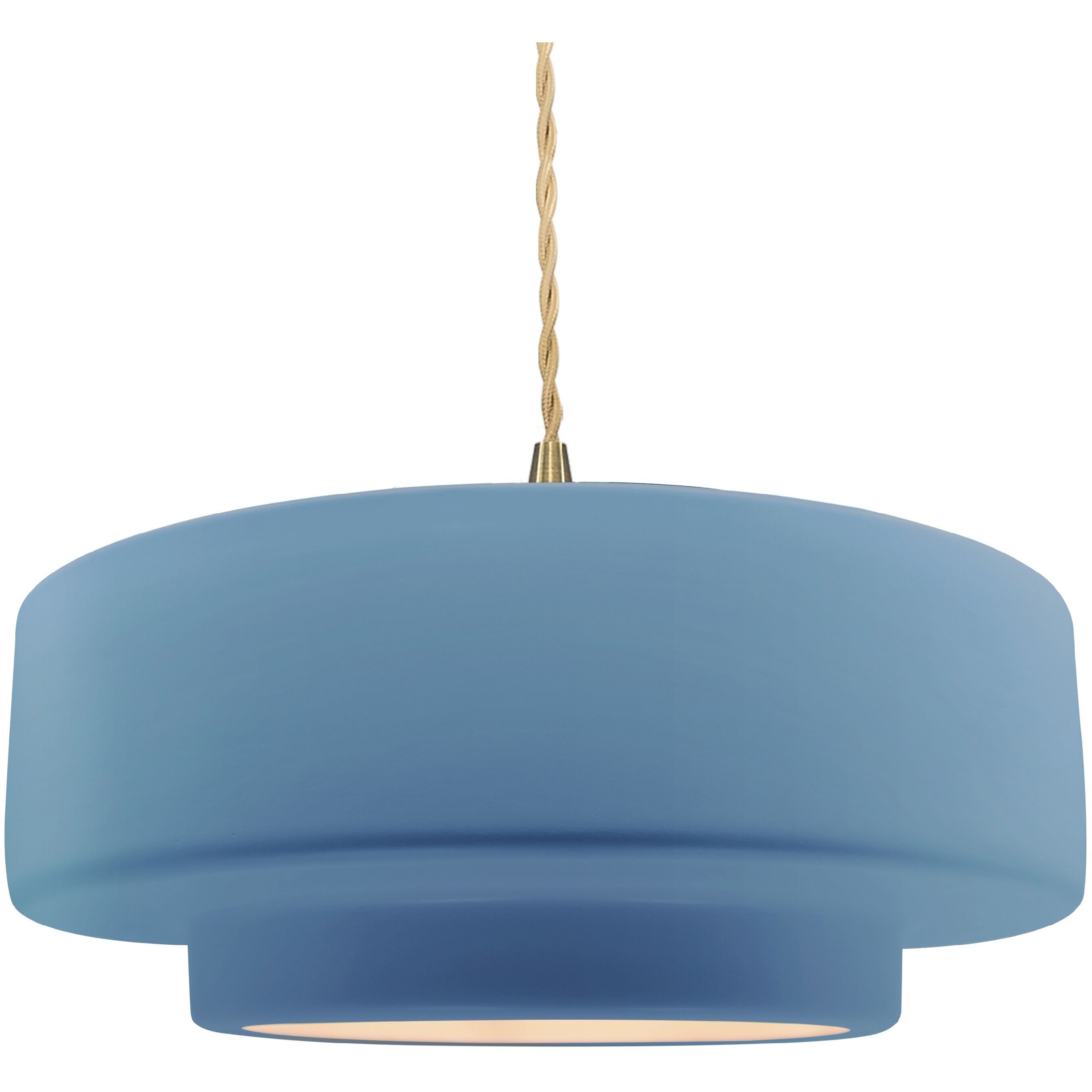 Radiance Collection - Tier Pendant Ceiling Light in Brushed Brass, Replaceable Bulb, Beige Twist Cord, Sky Blue, 16.25W x 6H, Form+Finish+Function