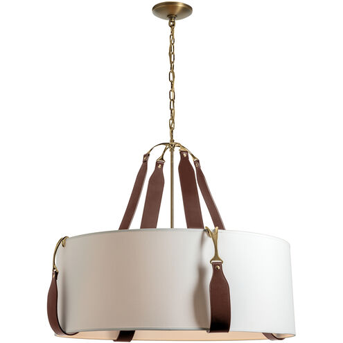 Saratoga 4 Light 31.9 inch Antique Brass Pendant Ceiling Light in Leather British Brown, Natural Anna, Large