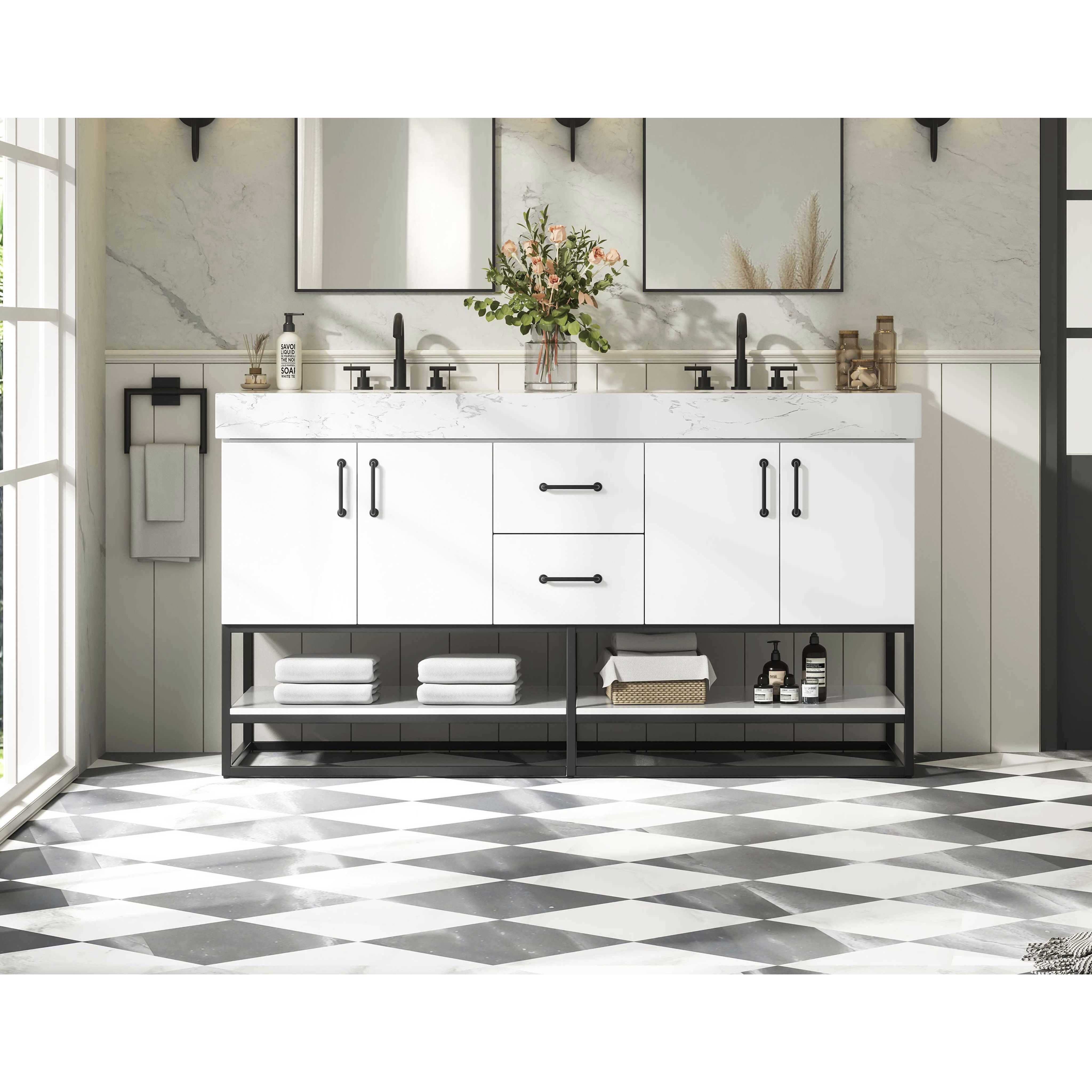 Caroline 60 X 34 inch White Bathroom Vanity Cabinet