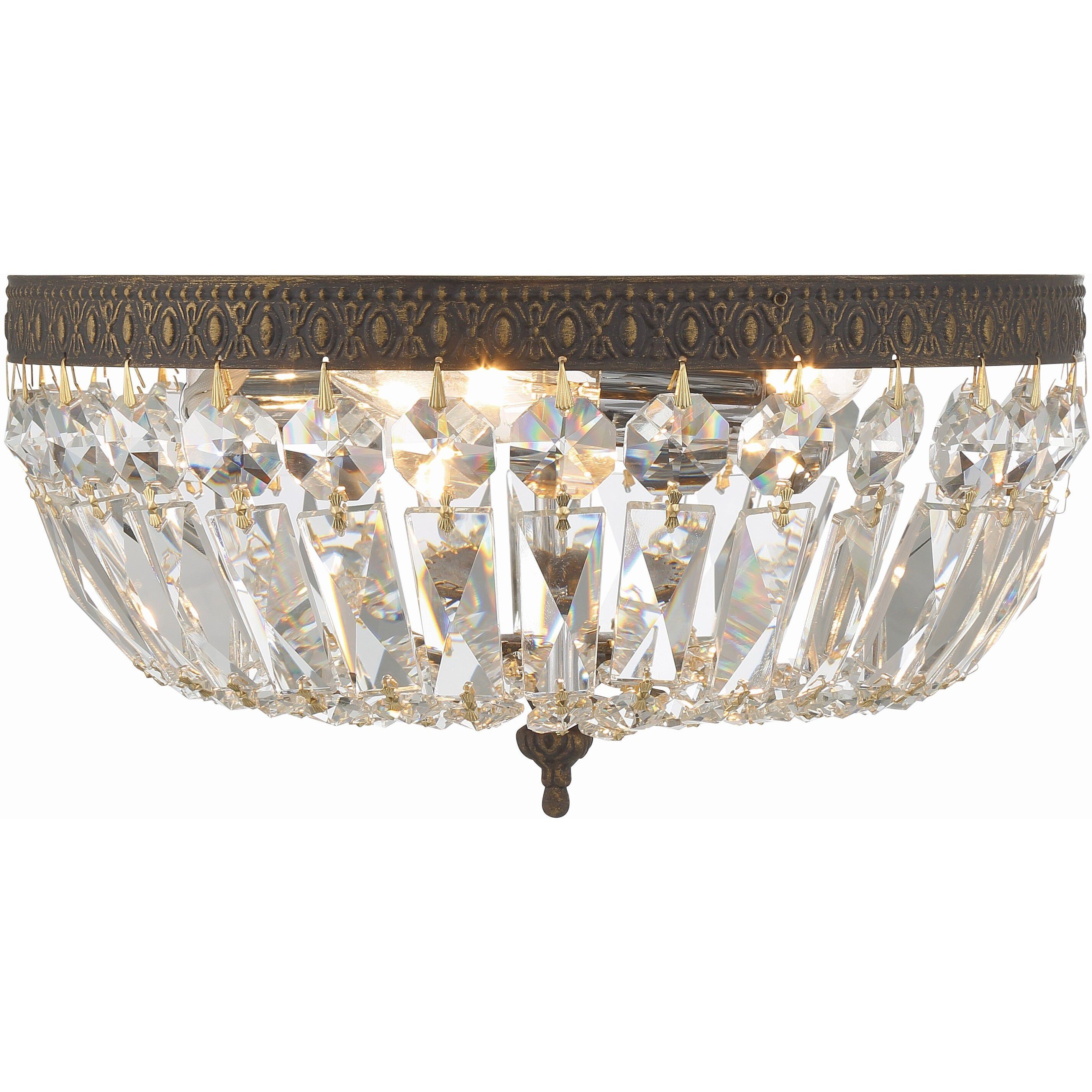 Waltham 3 Light 12 inch English Bronze Flush Ceiling Light in Clear Italian