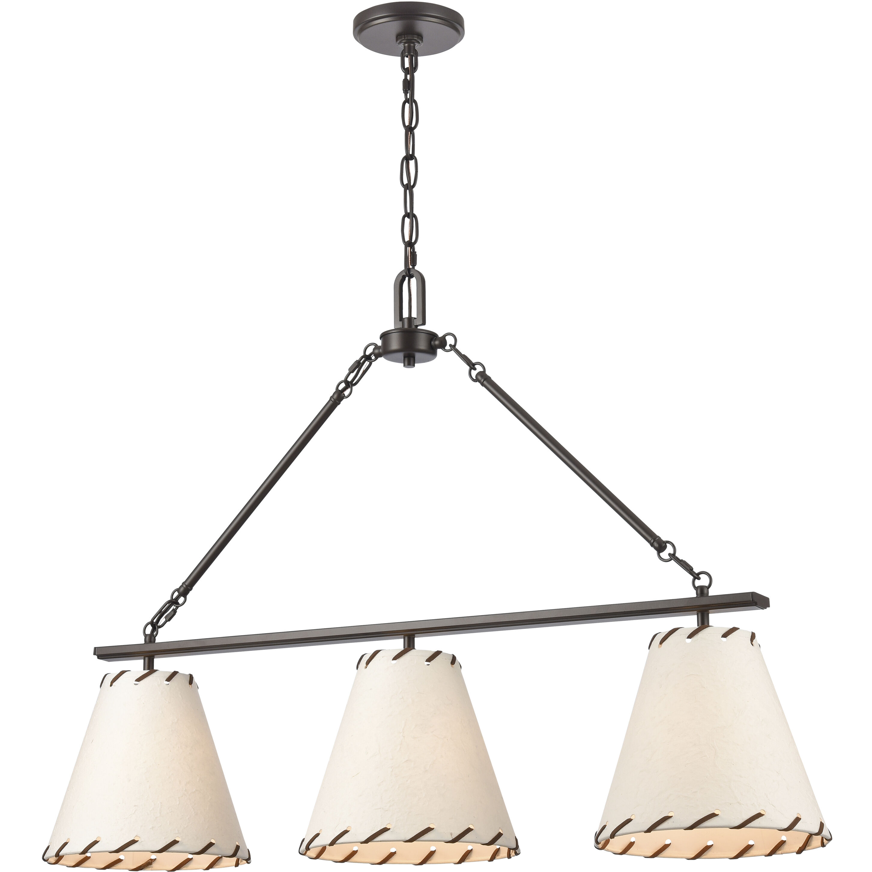 Marion 3 Light 36 inch Oil Rubbed Bronze with Natural Linear Chandelier Ceiling Light