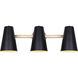 Harken 3 Light 24.5 inch Black/Gold Vanity Light Wall Light