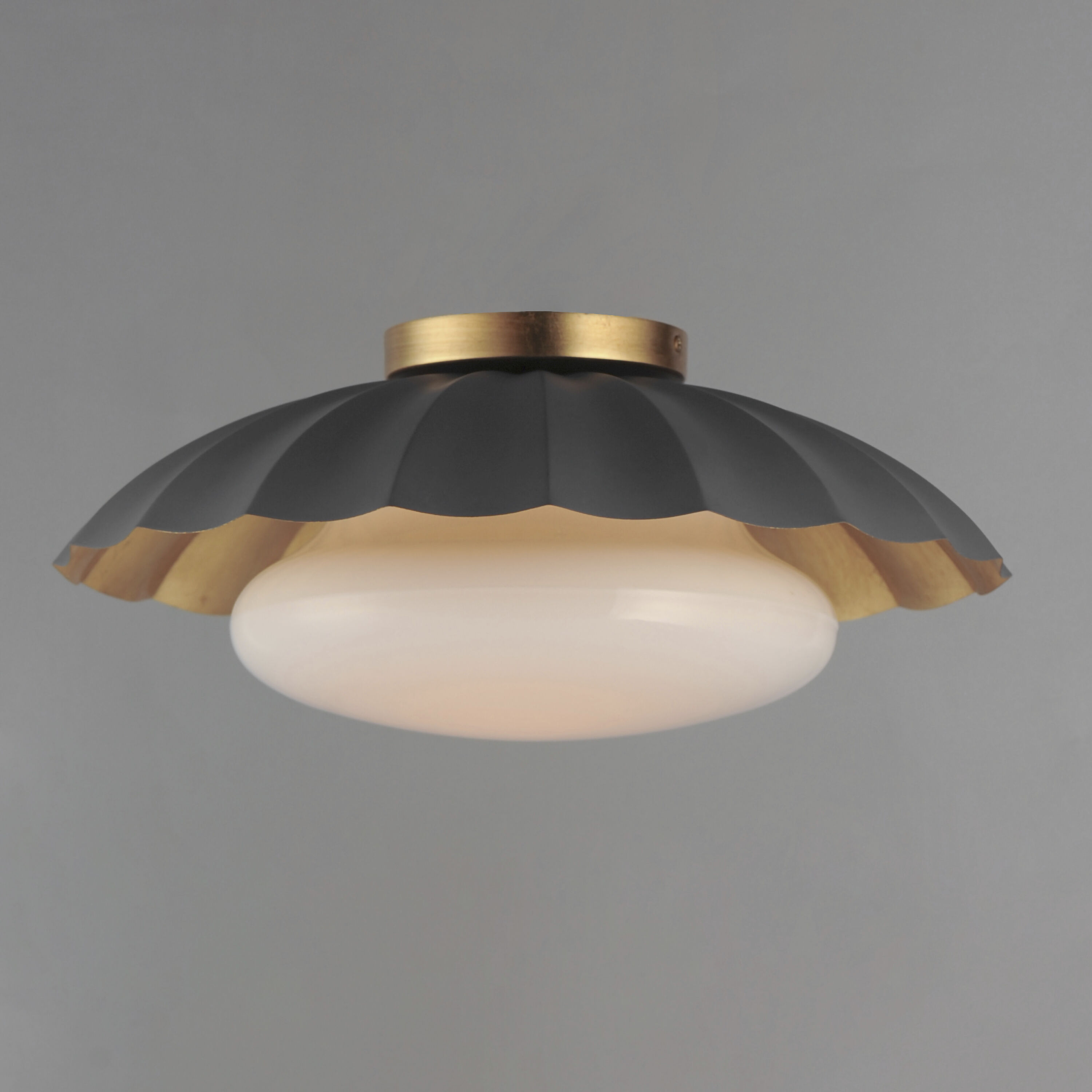 Primrose 1 Light 16 inch Dark Grey and Gold Leaf Flush Mount Ceiling Light