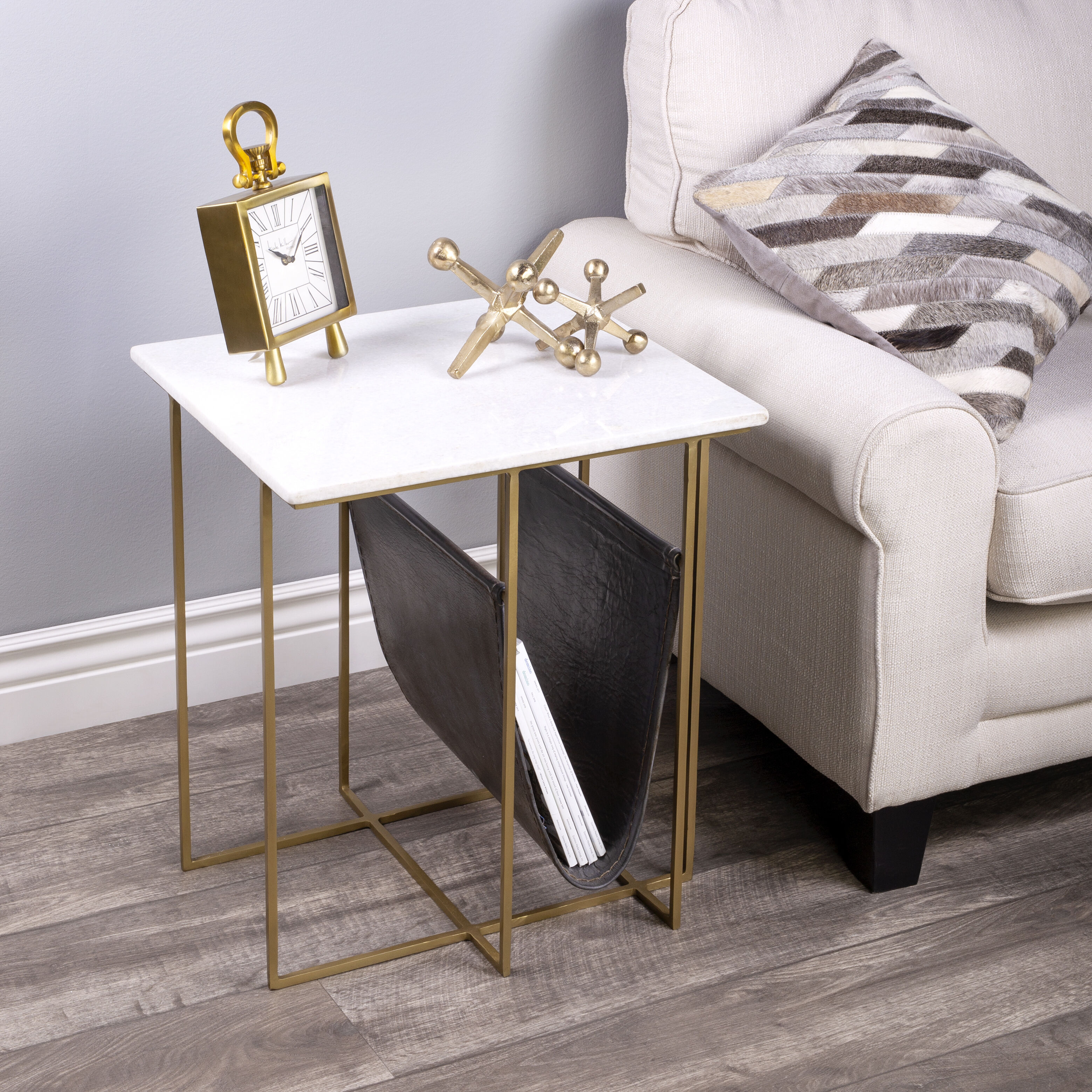 Stephanik Marble & Leather End or Side Table