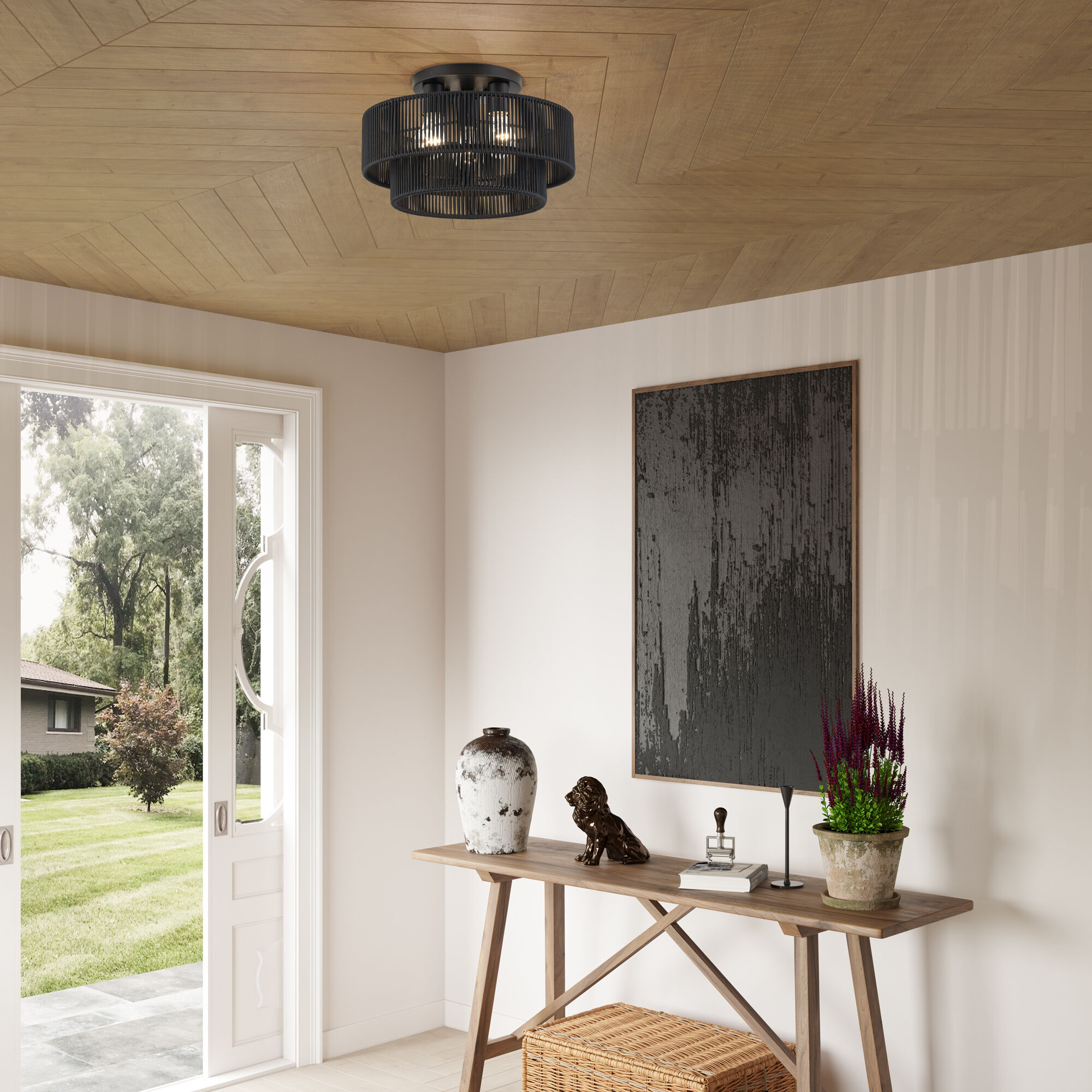 Acordia 3 Light 15 inch Black Semi Flush Mount Ceiling Light, Large