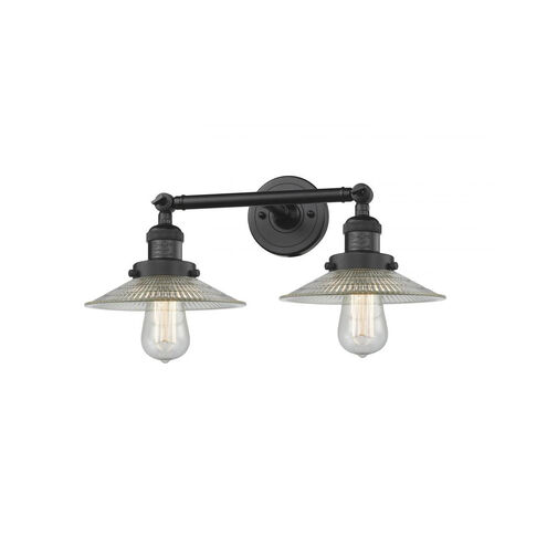 Franklin Restoration Halophane LED 18 inch Matte Black Bath Vanity Light Wall Light in Clear Halophane Glass, Franklin Restoration