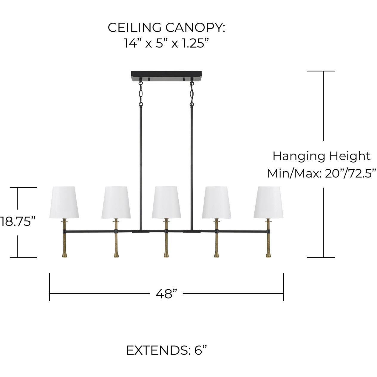 Hollis 5 Light 48 inch Matte Black with Hammered Gold Island Light Ceiling Light