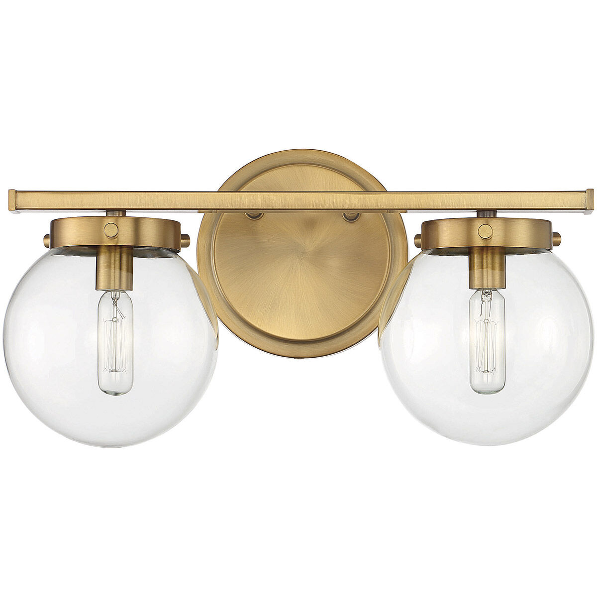 Mid-Century Modern 2 Light 16 inch Natural Brass Bathroom Vanity Light Wall Light