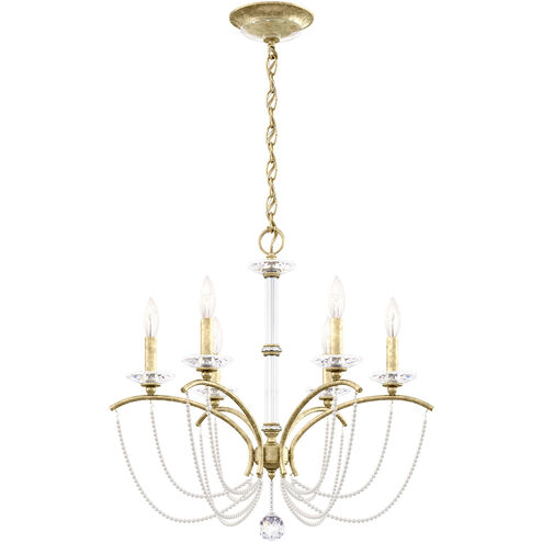 Priscilla 6 Light Heirloom Silver Chandelier Ceiling Light in White Pearl, Adjustable Height