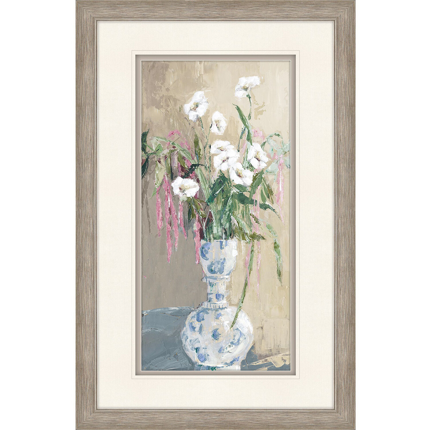 Elegance Unfolded Blue and Beige and Green and Pink Framed Art