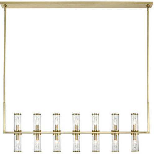 Revolve 14 Light 47.25 inch Clear Glass and Natural Brass Linear Pendant Ceiling Light