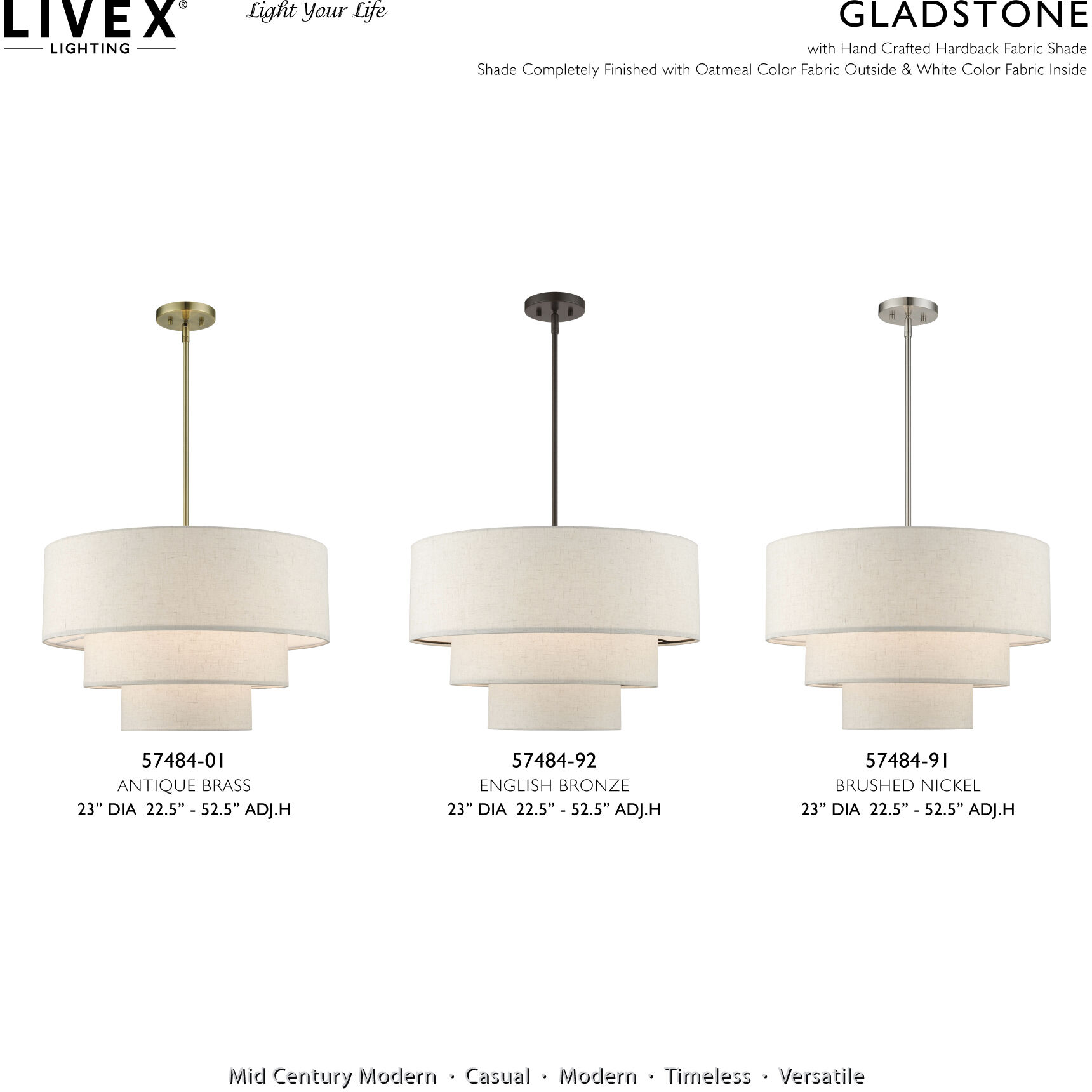 Gladstone 4 Light 23 inch Brushed Nickel Pendant Chandelier Ceiling Light