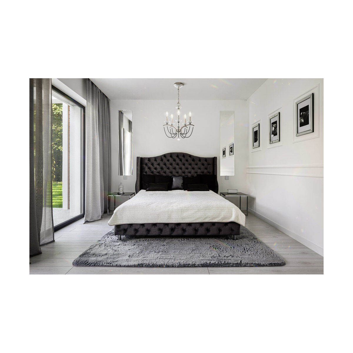 Priscilla 5 Light White Chandelier Ceiling Light in Dark Grey Pearl, Adjustable Height