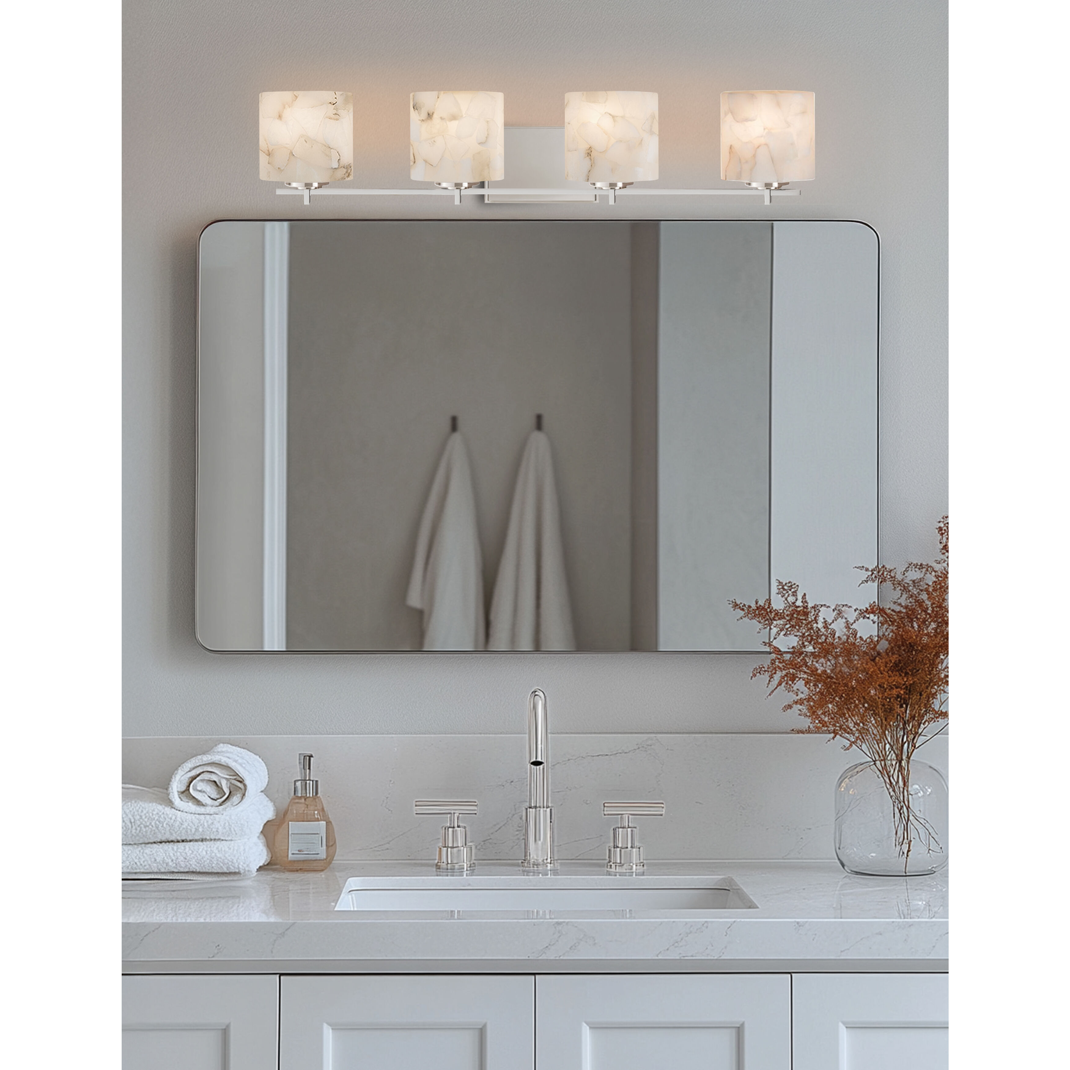 Alabaster Rocks 4 Light 36.75 inch Brushed Nickel Vanity Light Wall Light in LED, Oval