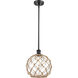 Ballston Large Farmhouse Rope 1 Light 10 inch Matte Black Pendant Ceiling Light in Clear Glass with Brown Rope, Ballston