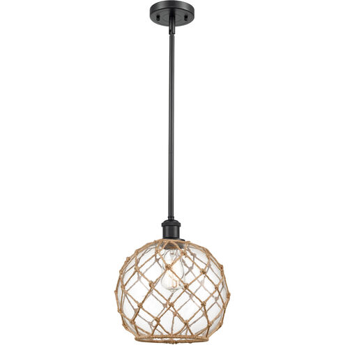 Ballston Large Farmhouse Rope 1 Light 10 inch Matte Black Pendant Ceiling Light in Clear Glass with Brown Rope, Ballston