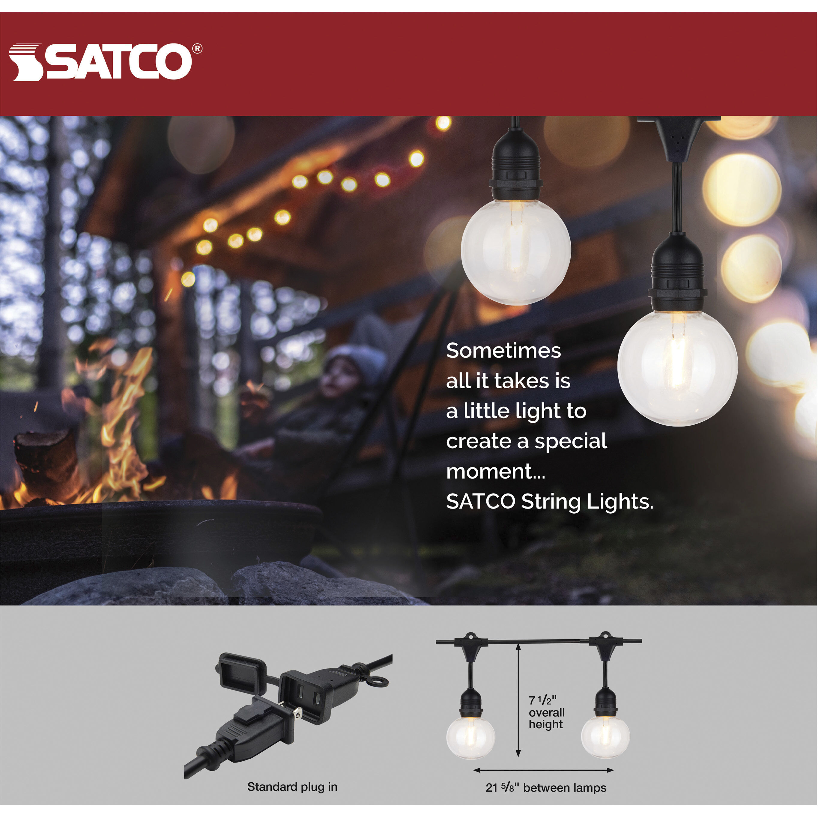 Satco S8034 Lumos 12 Light LED 24 foot Black LED String Lights