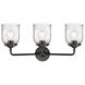 Nouveau Small Bell 3 Light 23 inch Oil Rubbed Bronze Bath Vanity Light Wall Light in Seedy Glass, Nouveau