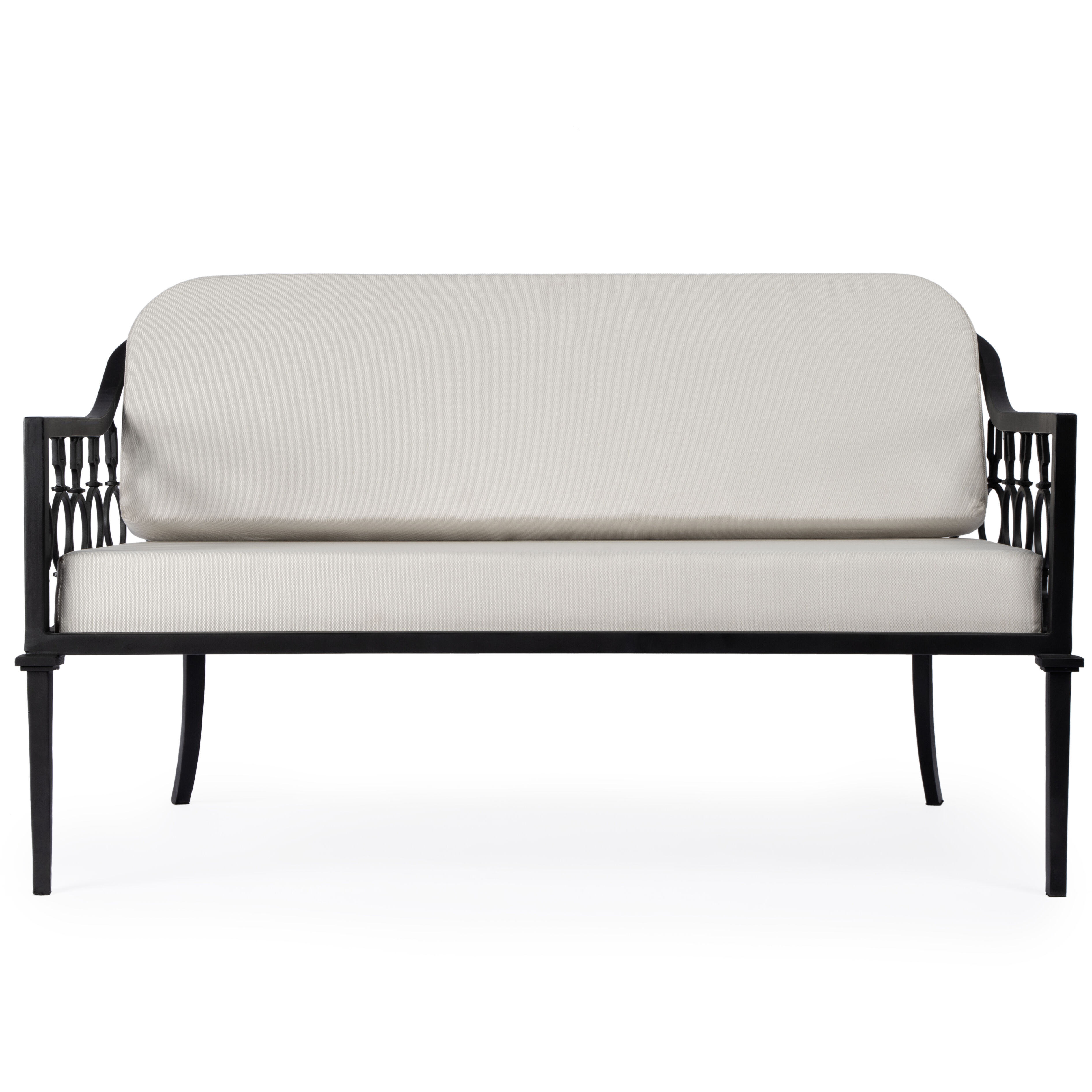 Southport Iron Upholstered Outdoor Loveseat in Black