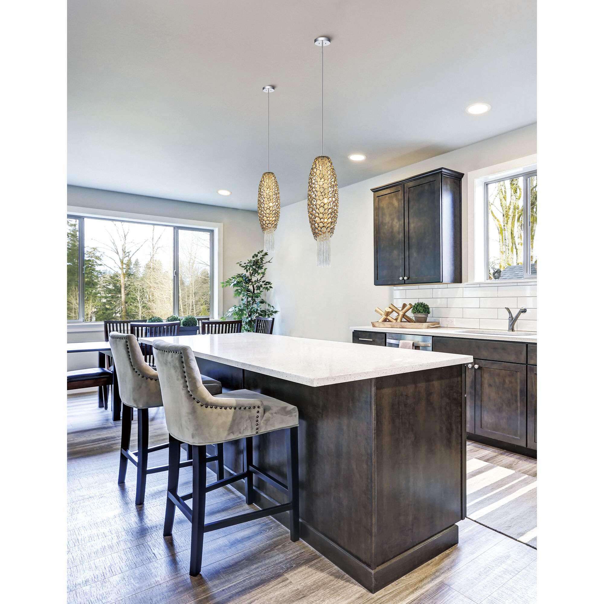 Victoria 2 Light 8 inch Chrome Drum Shade Mini Pendant Ceiling Light