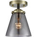 Nouveau Small Cone 1 Light 6 inch Black Antique Brass Semi-Flush Mount Ceiling Light in Plated Smoke Glass, Nouveau