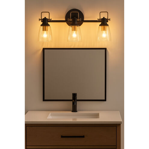 Easton 3 Light 24 inch Black with Heritage Brass Vanity Light Wall Light