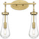 Downtown Urban Owego 2 Light 15.5 inch Brushed Brass Bath Vanity Light Wall Light in Clear