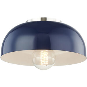 Avery 1 Light 11 inch Polished Nickel Semi Flush Ceiling Light in Navy Metal