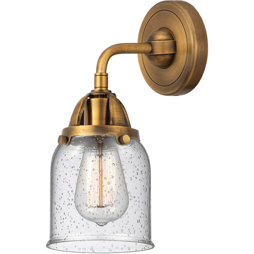 Nouveau 2 Small Bell 1 Light 5 inch Brushed Brass Sconce Wall Light in Seedy Glass