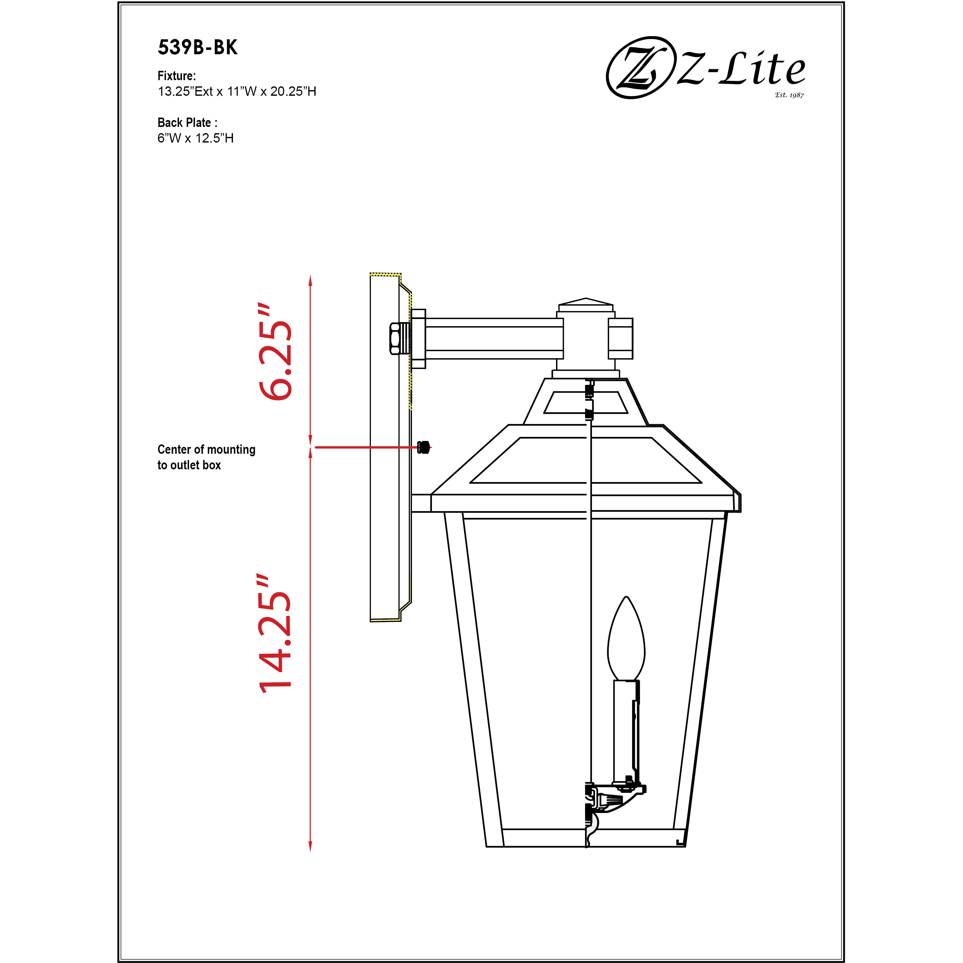 Bayland Outdoor Wall Light in Black, 11.19