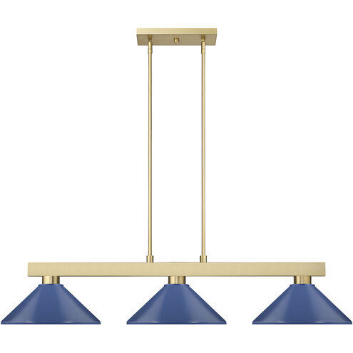 Cobalt 3 Light 49.75 inch Modern Gold Billiard Light Ceiling Light in Navy Blue Steel