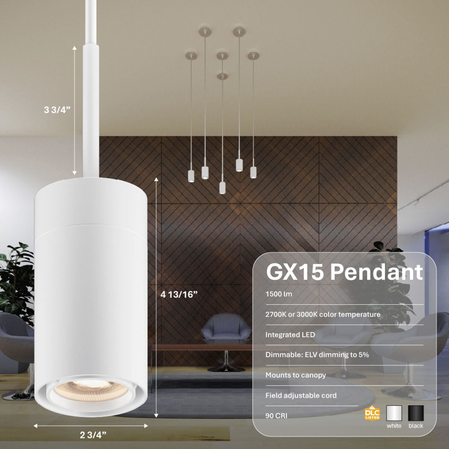 GX15 LED 4 inch White Pendant Ceiling Light