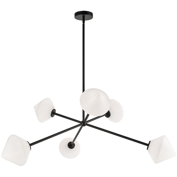 Novo 6 Light 32.38 inch Black Pendant Ceiling Light in Black and Opal Glass