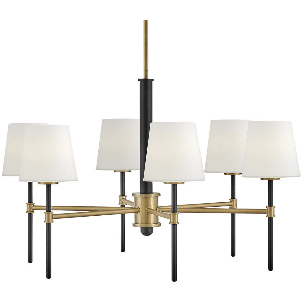 Saunders 6 Light 30 inch Black with Lacquered Brass Chandelier Ceiling Light