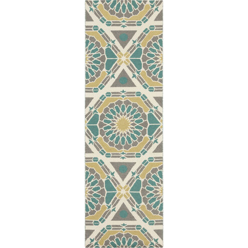 Kaleidoscope 96 X 30 inch Olive, Teal, Beige, Cream Rug