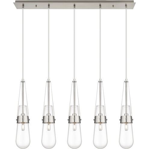 Milan 5 Light 36.13 inch Brushed Satin Nickel Linear Pendant Ceiling Light in Clear Glass