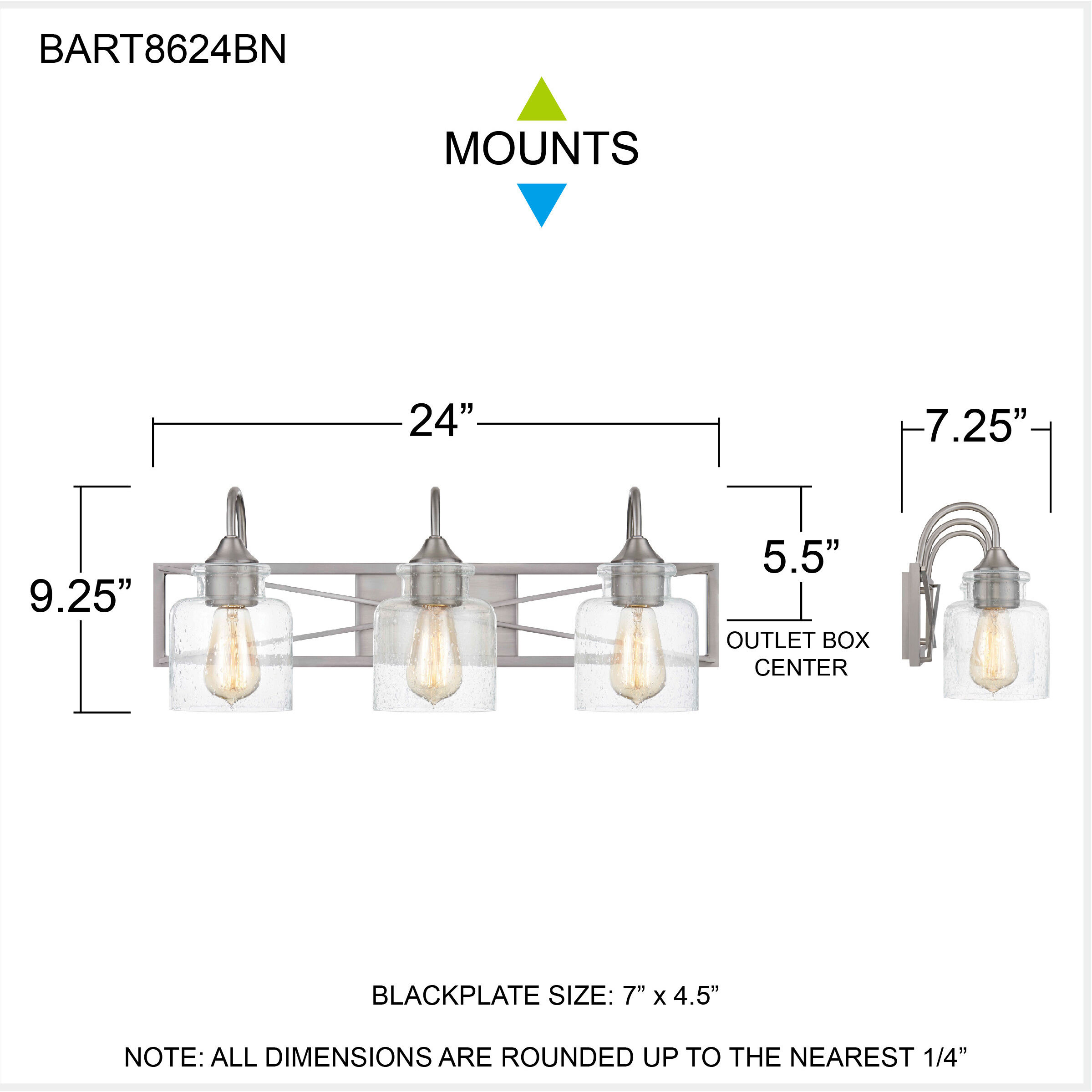 Bartley 3 Light 24 inch Brushed Nickel Bath Light Wall Light