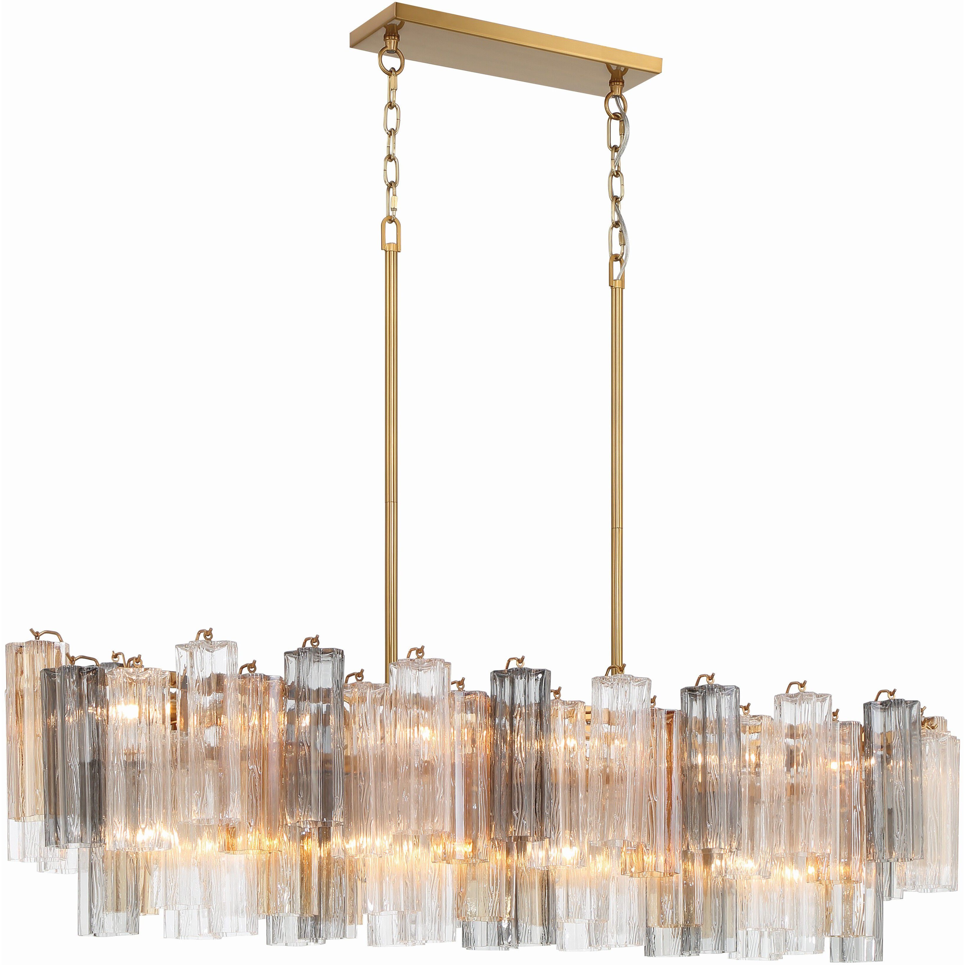 Addis 14 Light 51.75 inch Aged Brass Linear Chandelier Ceiling Light in Tronchi Glass Autumn