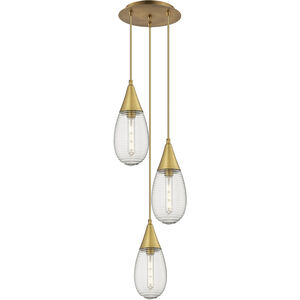 Malone 3 Light 13.5 inch Brushed Brass Multi Pendant Ceiling Light in Striped Clear Glass
