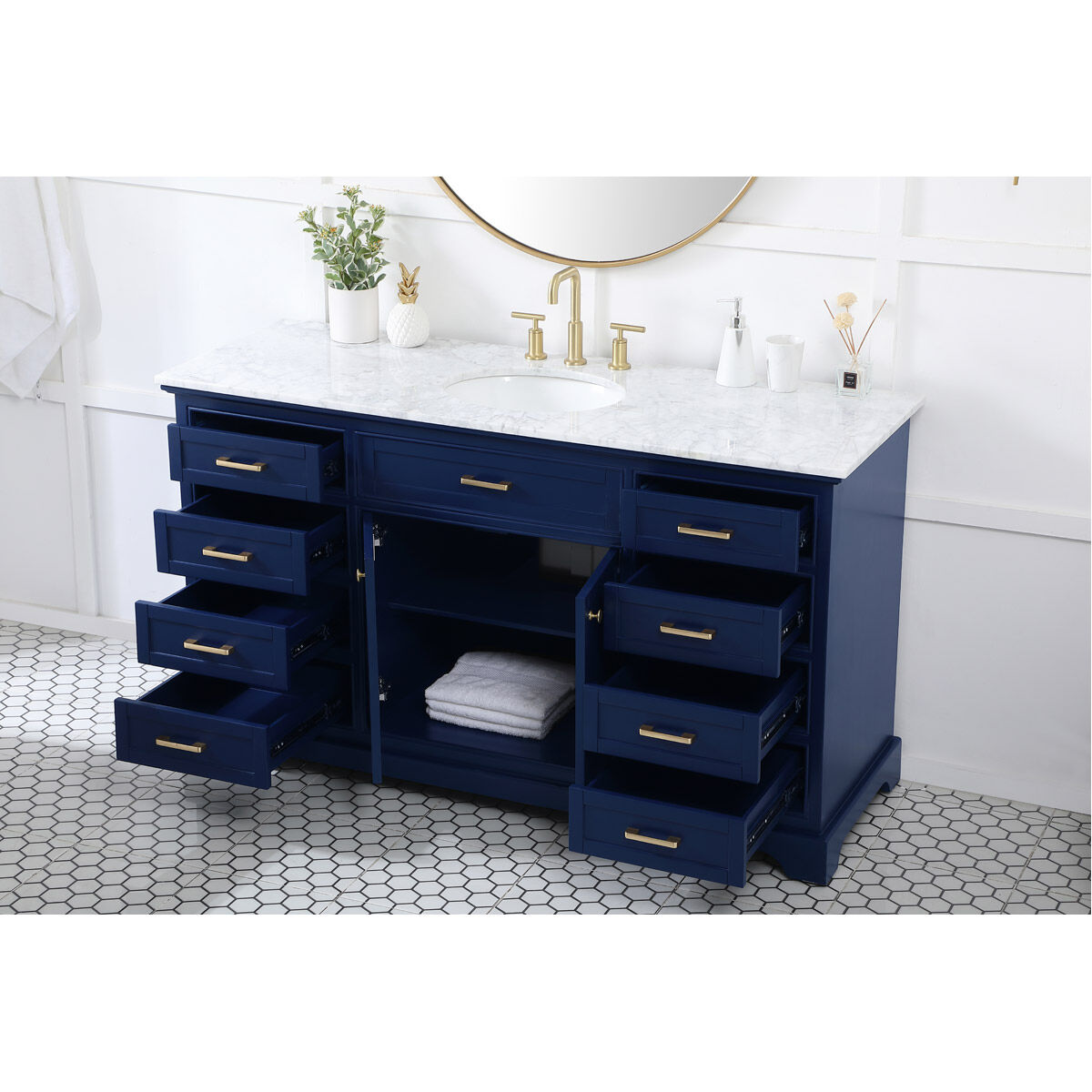Americana 60 X 22 X 35 inch Blue Vanity Sink Set