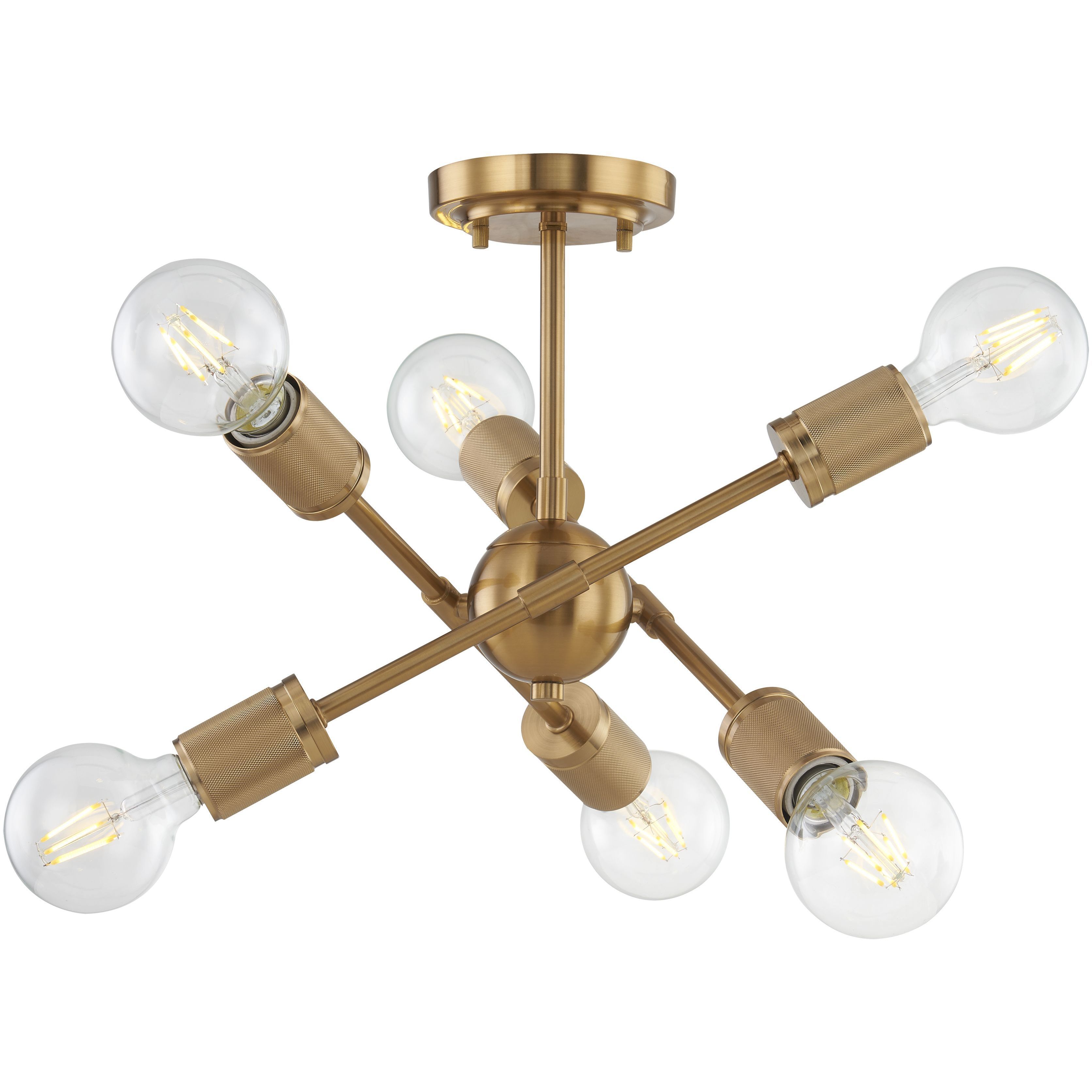 Module 6 Light 15 inch Burnished Brass Semi Flush Mount Ceiling Light