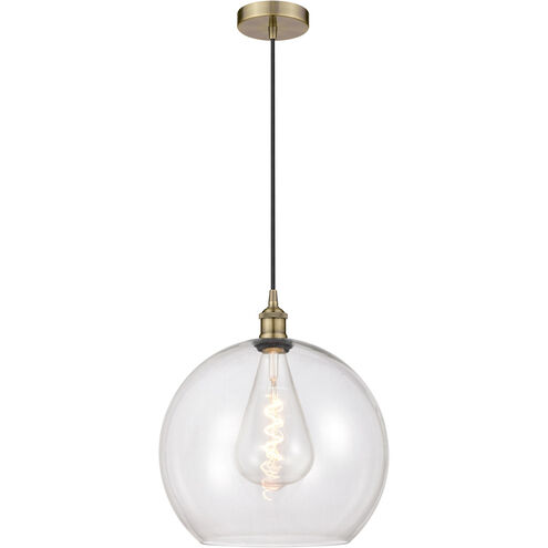 Edison Athens LED 13.75 inch Antique Brass Pendant Ceiling Light in Clear Glass