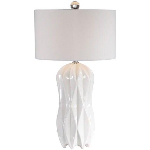 Malena 30 inch 150 watt Glossy White Glaze with Polished Nickel Accents Table Lamp Portable Light