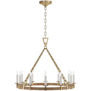 Chapman & Myers Darlana5 LED 30 inch Antique-Burnished Brass and Natural Rattan Ring Chandelier Ceiling Light, Medium