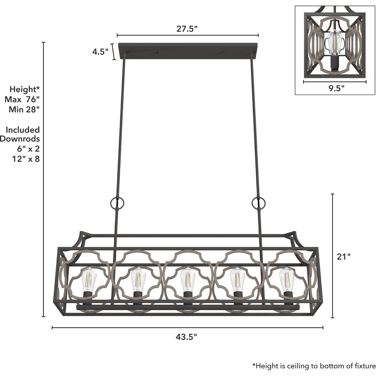 Stone Creek 5 Light 43.5 inch Noble Bronze and White Washed Oak Linear Chandelier Ceiling Light