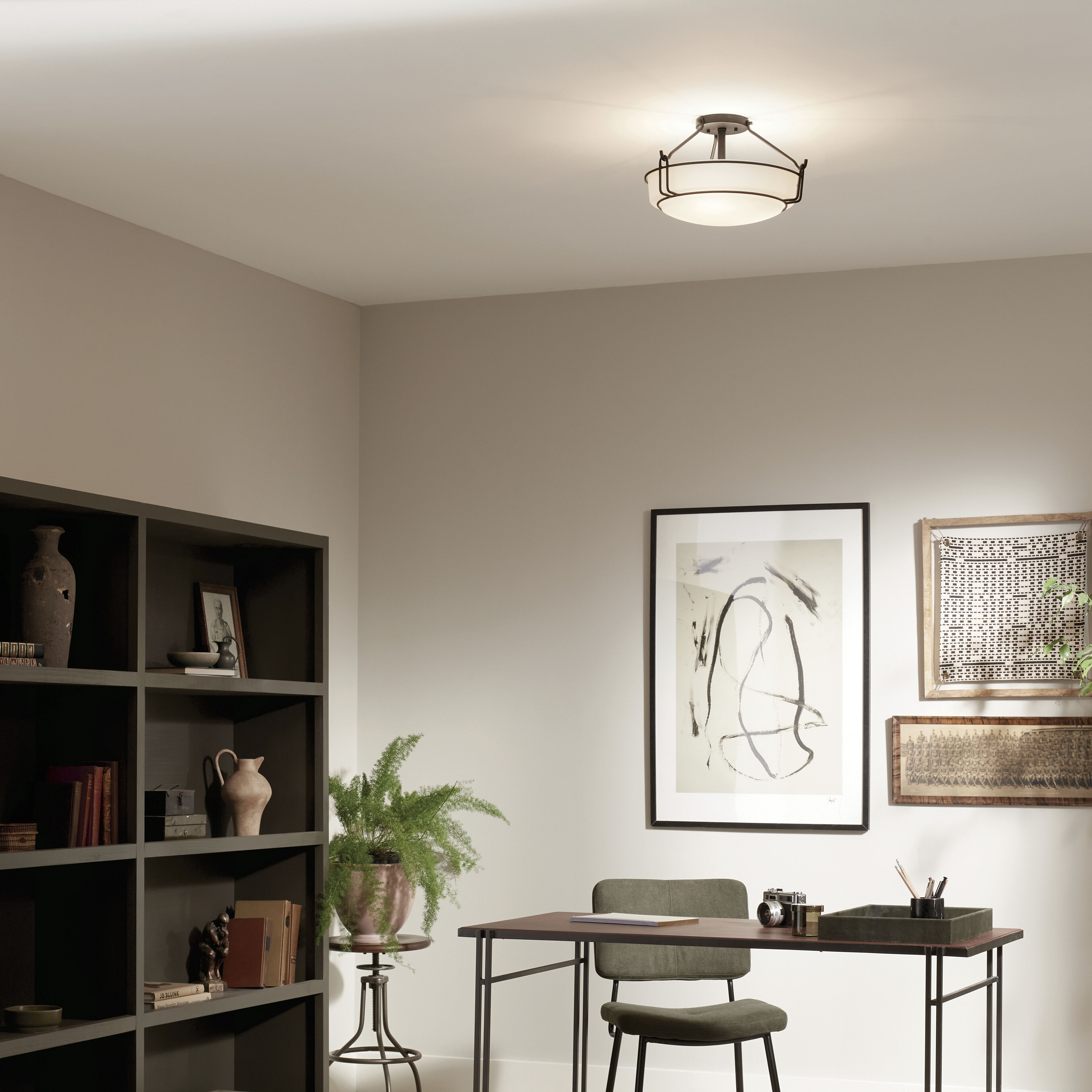 Alkire 3 Light 16.5 inch Black Semi Flush Mount Ceiling Light 