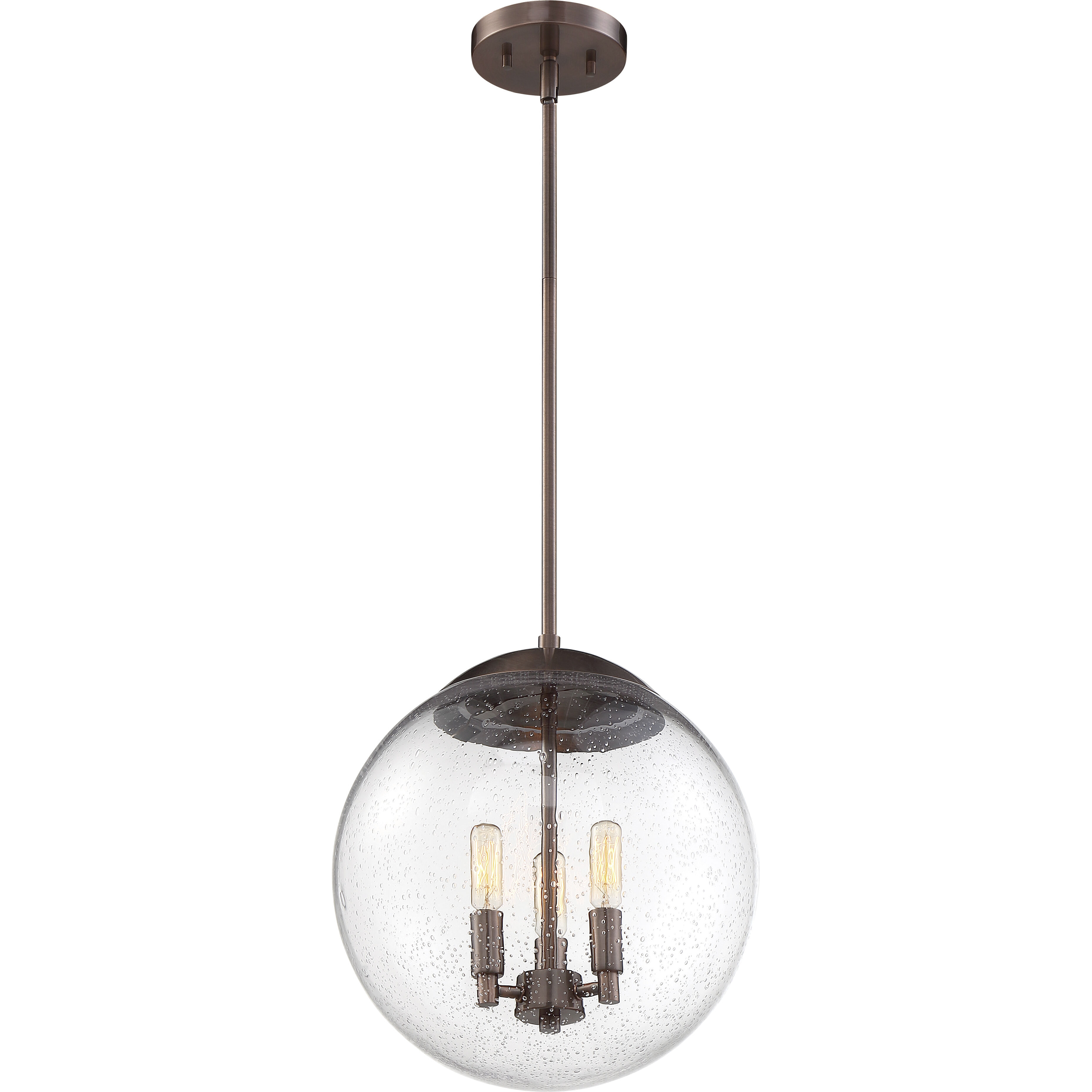 Ariel 3 Light 13 inch Antique Copper and Clear Seeded Pendant Ceiling Light